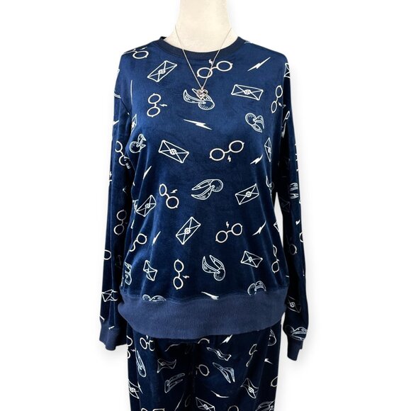 Harry Potter Pajama Set Women’s Small Blue Soft Fleece Cozy Lounge Nerdy 2-Piece - Picture 1 of 13